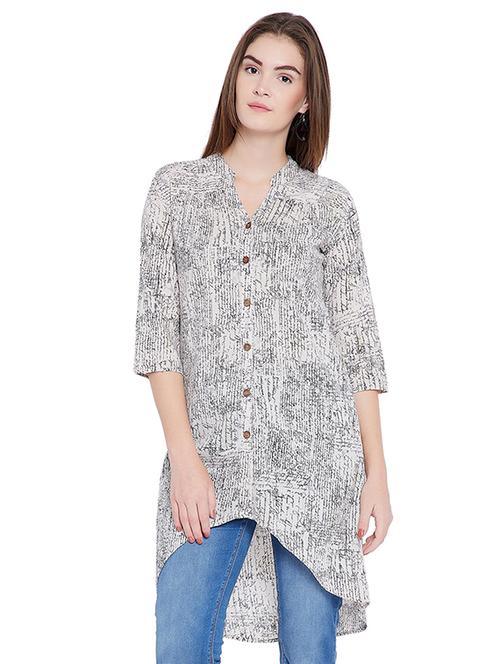 letter print button up high low tunic - 15692832 - Very Small Image - 1