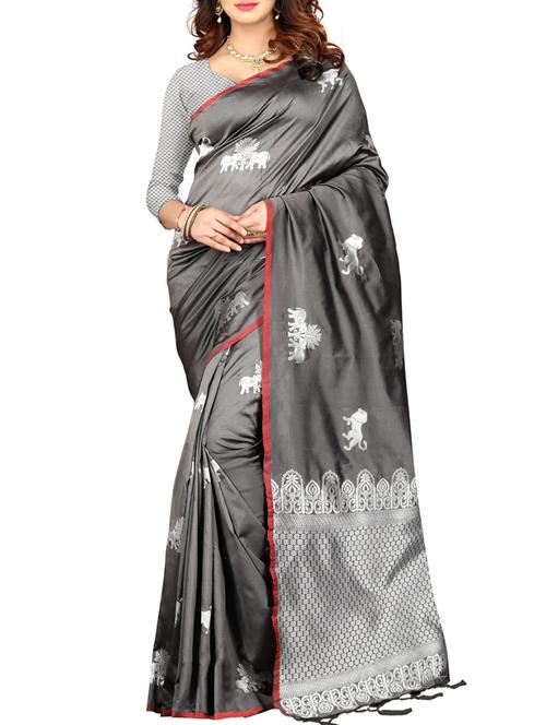 conversational zari motif banarasi saree with blouse - 15692870 - Very Small Image - 1