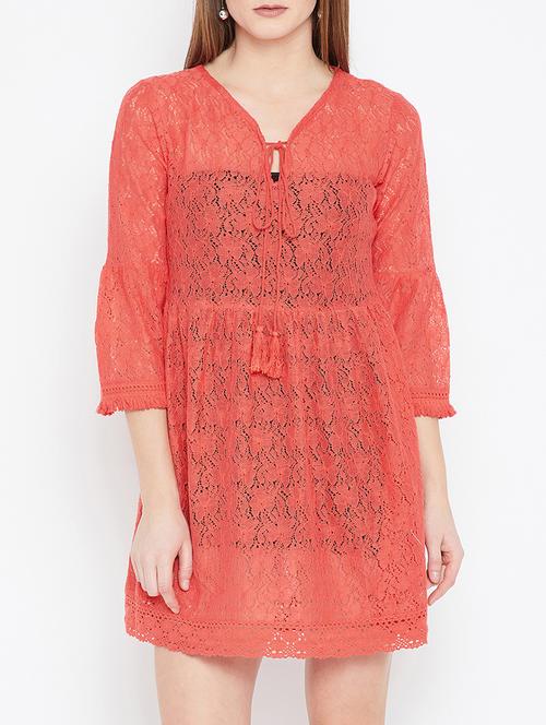 tassel tie neck lace bell sleeved dress - 15693630 - Very Small Image - 1