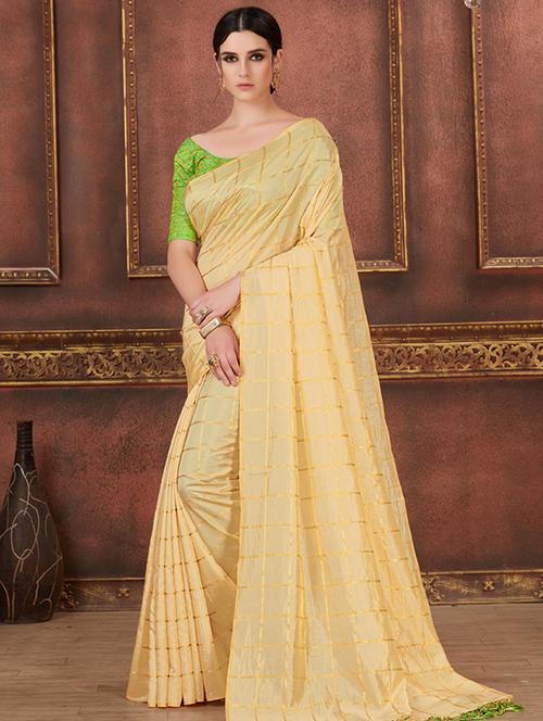 checkered cream printed saree - 15693871 - Very Small Image - 1