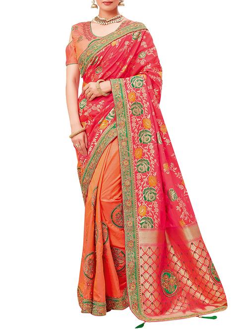 floral embroidered half and half saree with blouse - 15694172 - Very Small Image - 1