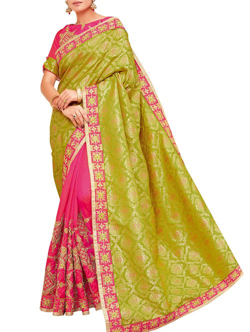 floral embroidered half and half saree with blouse - 15694177 - Very Small Image - 1