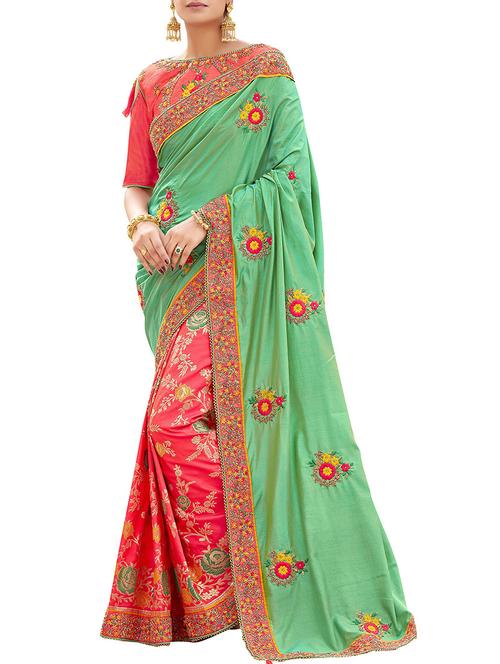 floral embroidered half and half saree with blouse - 15694180 - Very Small Image - 1