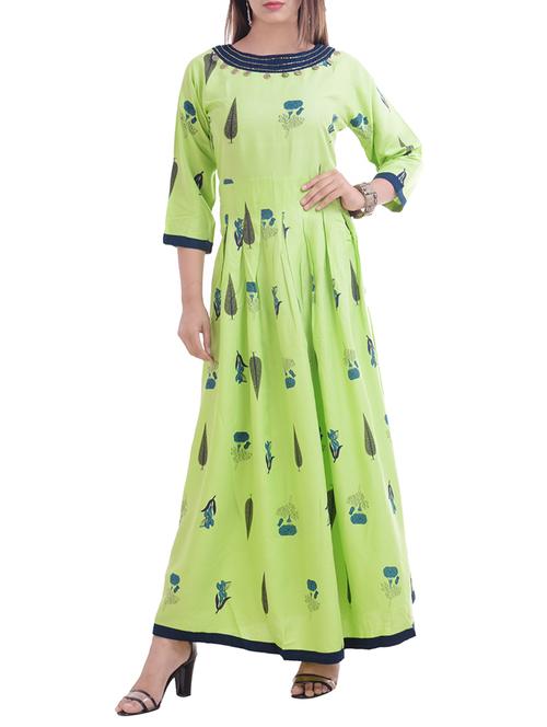 flared printed kurta with sequin work on neckline - 15694786 - Very Small Image - 1