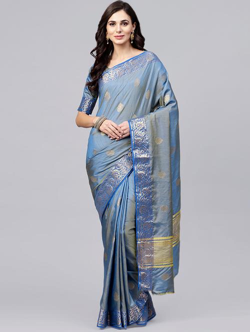 zari motif woven saree with blouse - 15694900 - Very Small Image - 1