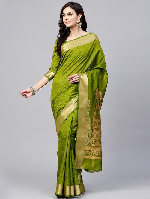 zari border woven saree with blouse - 15694906 - Very Small Image - 1