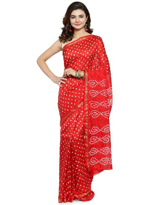 women's bandhani red colored saree - 15695301 - Very Small Image - 1