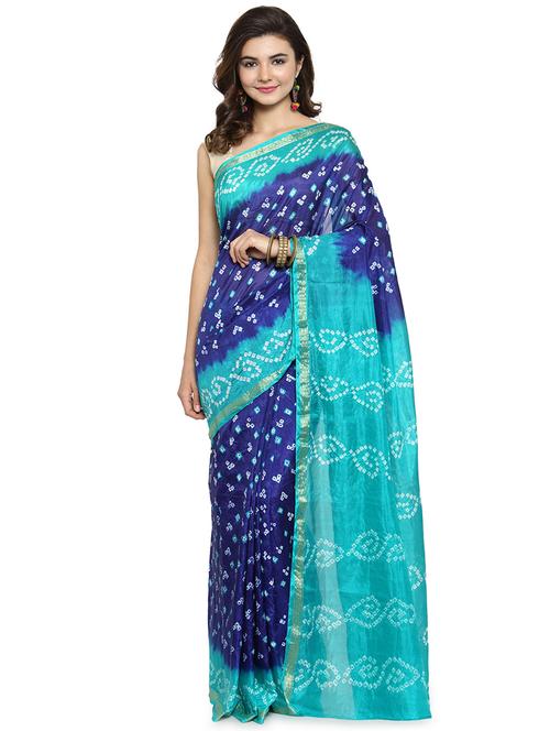 tonal shade border bandhani saree with blouse - 15695306 - Very Small Image - 1
