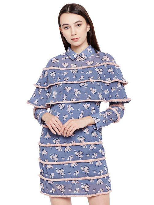 frayed lace floral layered dress - 15695452 - Very Small Image - 1