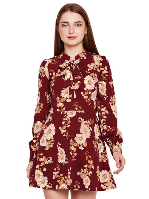 tie up neck floral a-line dress - 15695468 - Very Small Image - 1
