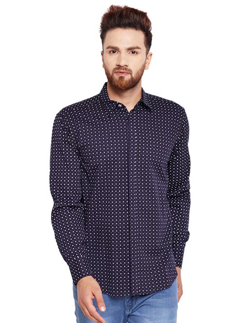 navy blue cotton casual shirt - 15695523 - Very Small Image - 1