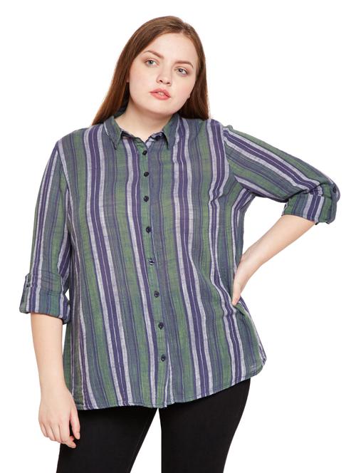 roll up sleeved gathered back plus shirt - 15695547 - Very Small Image - 1