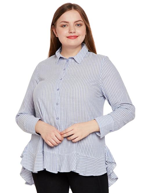 ruffled hem striped asymmetric plus tunic - 15695556 - Very Small Image - 1