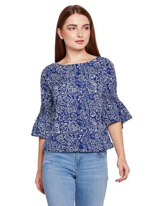 smocked bell sleeved floral top - 15695581 - Very Small Image - 1