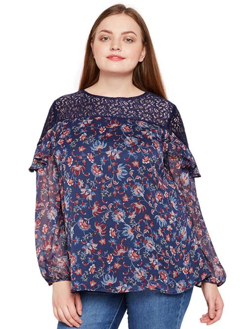 lace yoke ruffled detail plus tunic - 15695607 - Very Small Image - 1