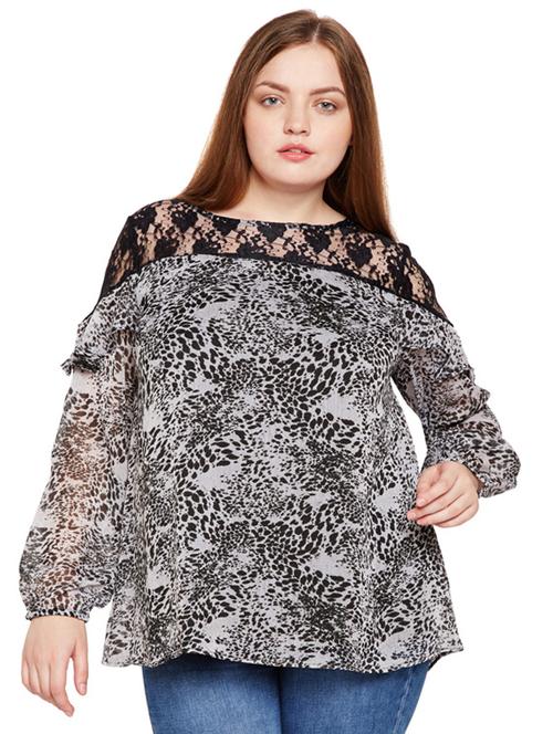 lace yoke ruffled detail plus tunic - 15695608 - Very Small Image - 1