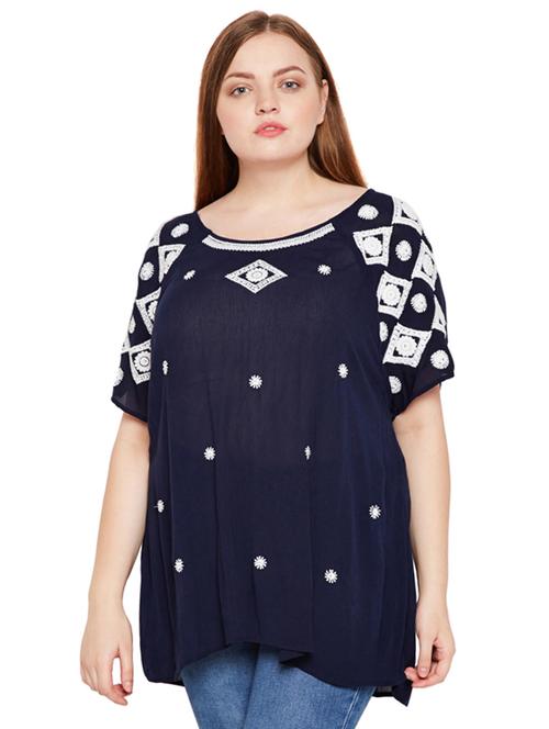 navy blue embroidered plus tunic - 15695615 - Very Small Image - 1