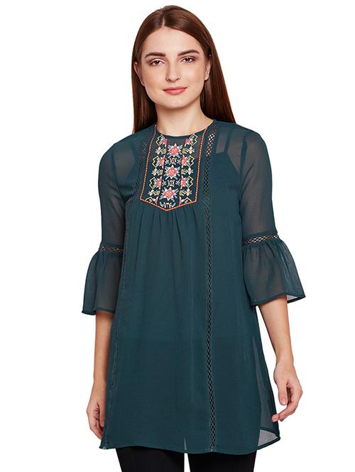 lace detail embroidered tunic - 15695629 - Very Small Image - 1