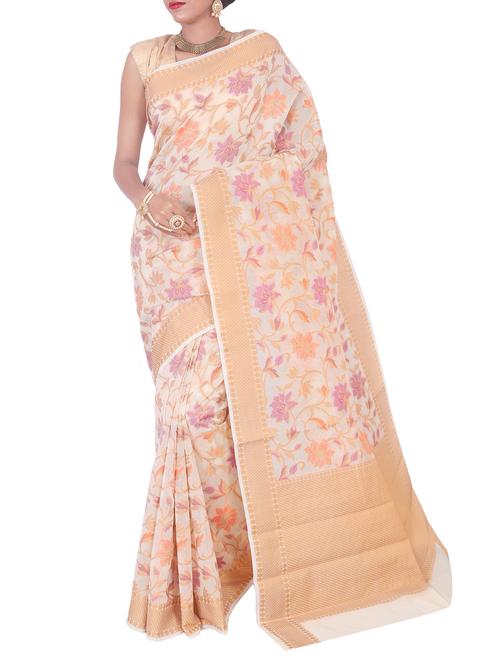 floral zari motif banarasi saree with blouse - 15695641 - Very Small Image - 1