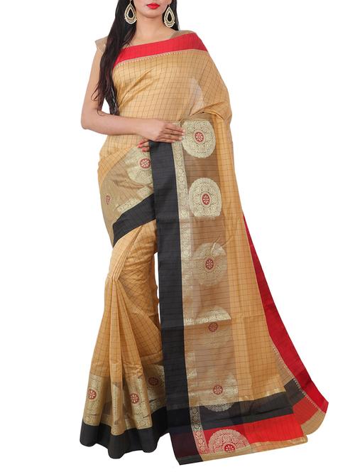 contrast border checkered banarasi saree with blouse - 15695650 - Very Small Image - 1