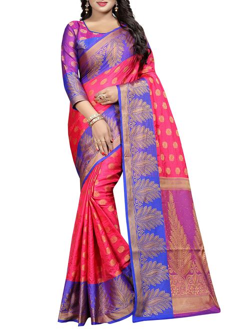 floral zari motif banarasi saree with blouse - 15695838 - Very Small Image - 1