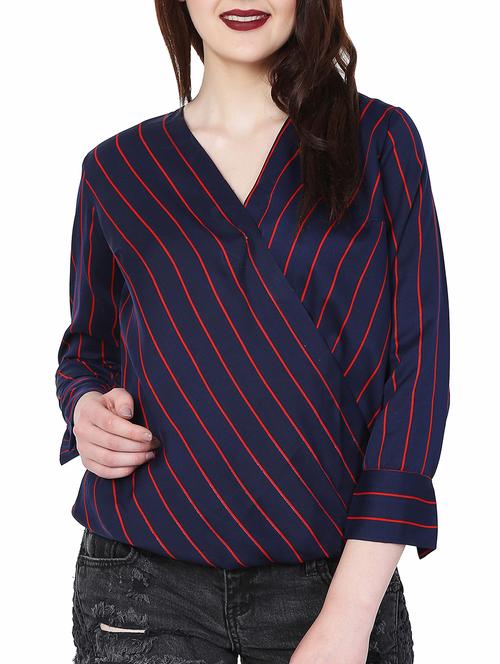 surplice neck striped blouson top - 15695855 - Very Small Image - 1