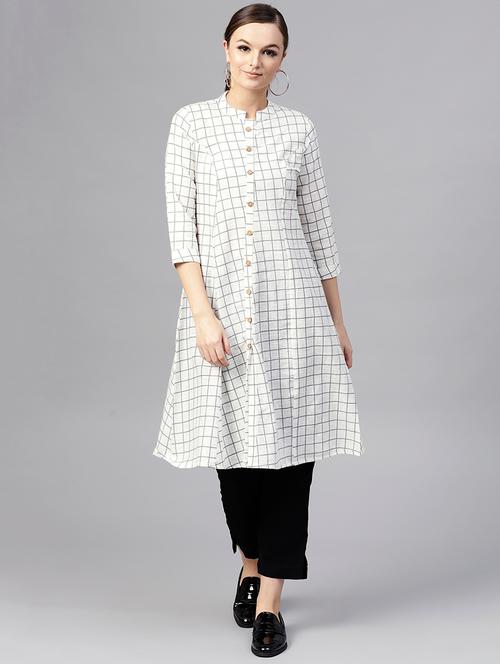 checkered princess cut a-line kurta - 15696060 - Very Small Image - 1