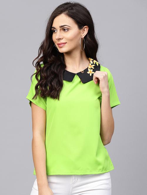 contrast peter pan collared top - 15696090 - Very Small Image - 1