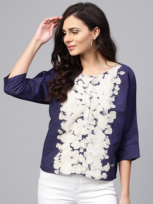 navy blue printed top - 15696096 - Very Small Image - 1