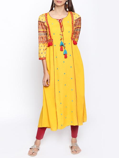 flared embroidered kurta with tassels - 15696320 - Very Small Image - 1