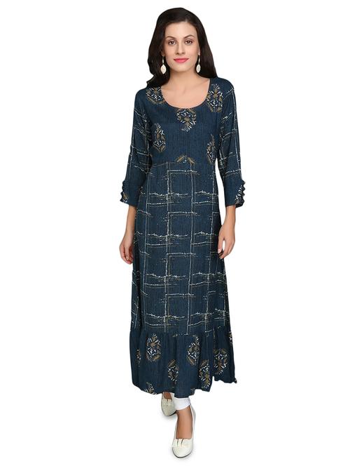 teal printed a-line kurta - 15696951 - Very Small Image - 1