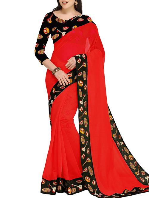 conversational border chanderi saree with blouse - 15697095 - Very Small Image - 1