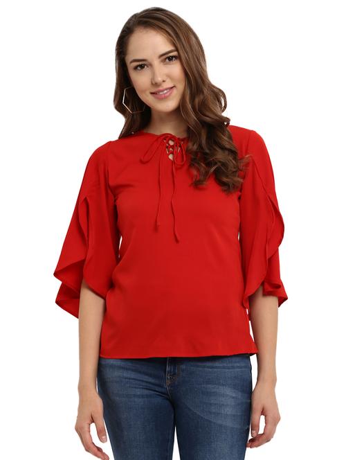 criss cross lace up neck top - 15697104 - Very Small Image - 1