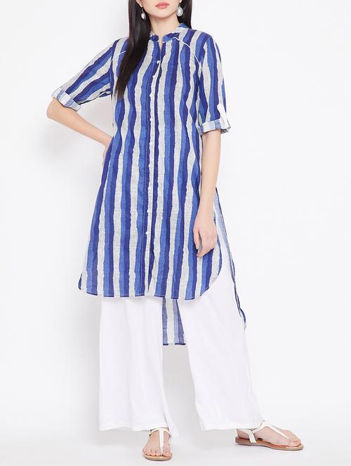 stripes high-low kurta - 15697367 - Very Small Image - 1