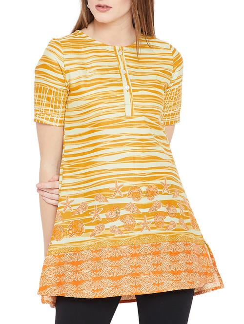 yellow cotton a-line kurti - 15697386 - Very Small Image - 1