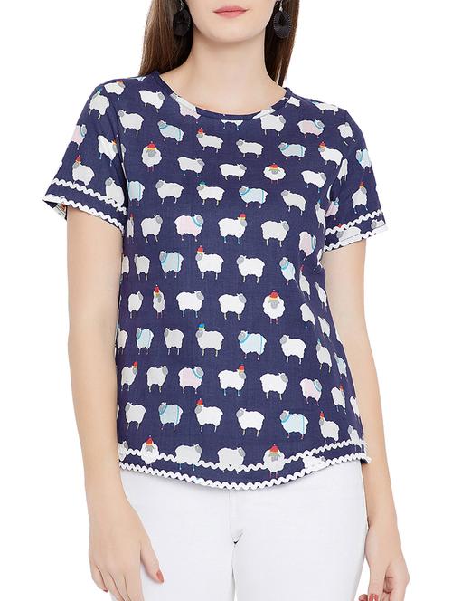 quirky print lace detail top - 15697395 - Very Small Image - 1