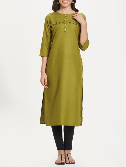 olive.straight kurta with tassels - 15697650 - Very Small Image - 1