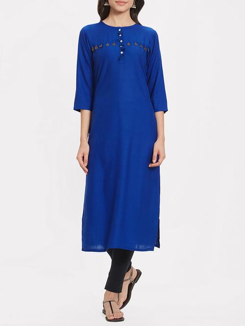 royal blue straight kurta with tassels - 15697653 - Very Small Image - 1