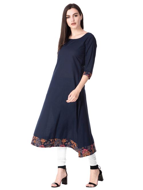 navy a-line hem detail kurta - 15698701 - Very Small Image - 1
