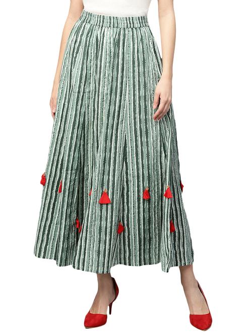 olive printed tassels detail flared skirt - 15699736 - Very Small Image - 1