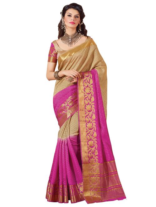 contrast shades zari tussar saree with blouse - 15700206 - Very Small Image - 1