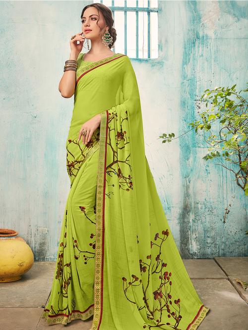 mint green printed saree with blouse - 15700391 - Very Small Image - 1