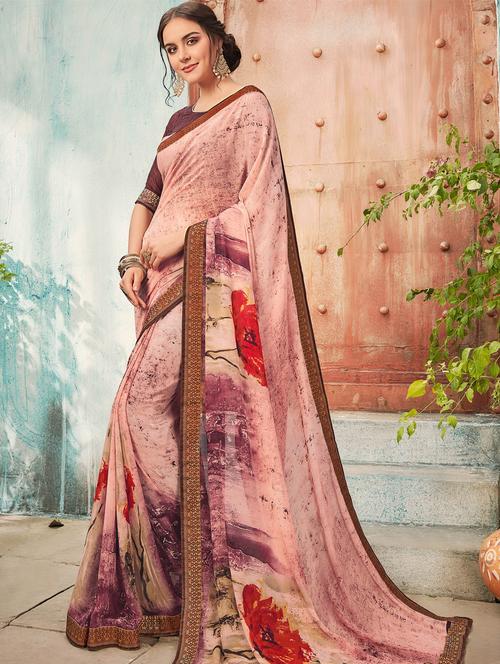 abstract printed saree with blouse - 15700396 - Very Small Image - 1