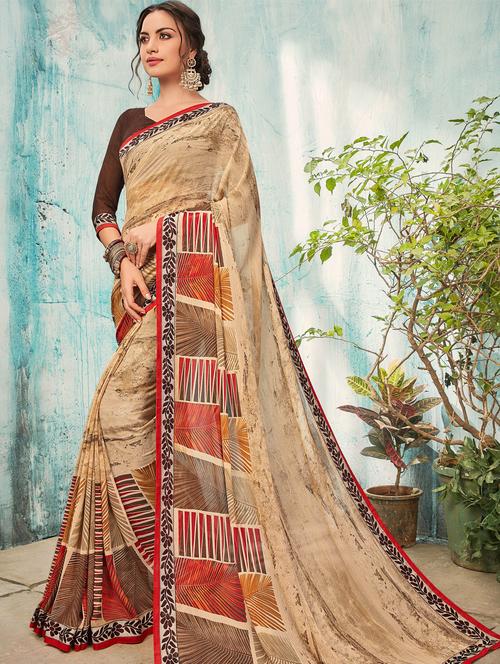 abstract printed saree with blouse - 15700401 - Very Small Image - 1