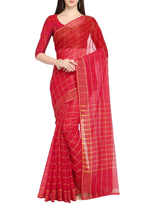 checkered kota doria saree with blouse - 15700588 - Very Small Image - 1
