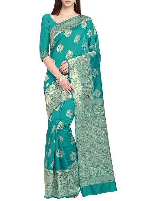 zari floral banarasi saree with blouse - 15700593 - Very Small Image - 1