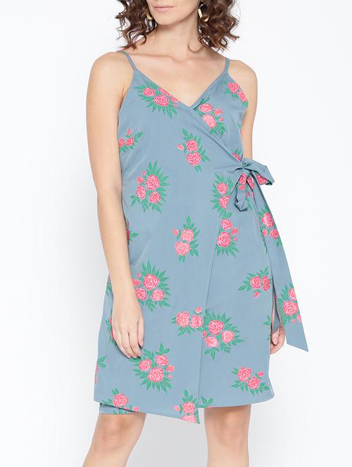 powder blue floral wrap dress - 15701124 - Very Small Image - 1