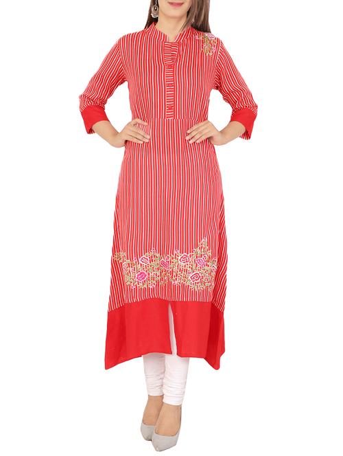 embroidered stripes a-line kurta - 15701171 - Very Small Image - 1