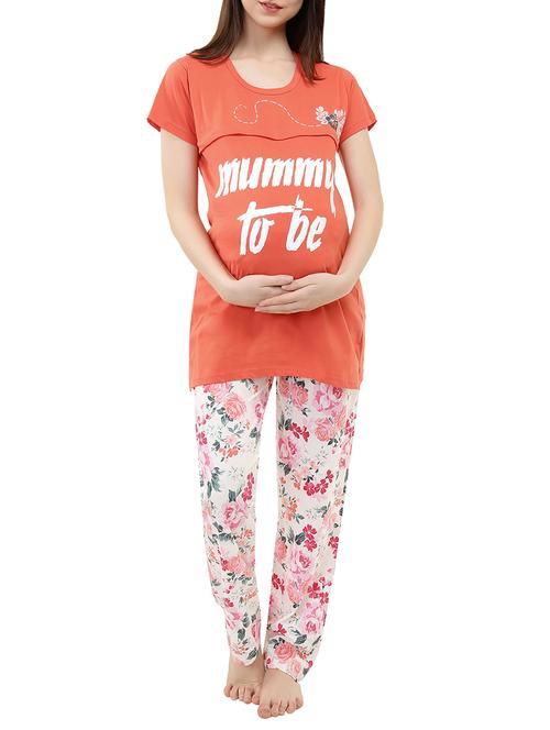 floral nightwear maternity pajama set - 15701188 - Very Small Image - 1