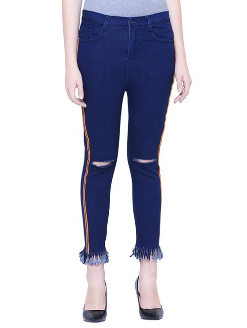frayed hem side taped jeans - 15701217 - Very Small Image - 1